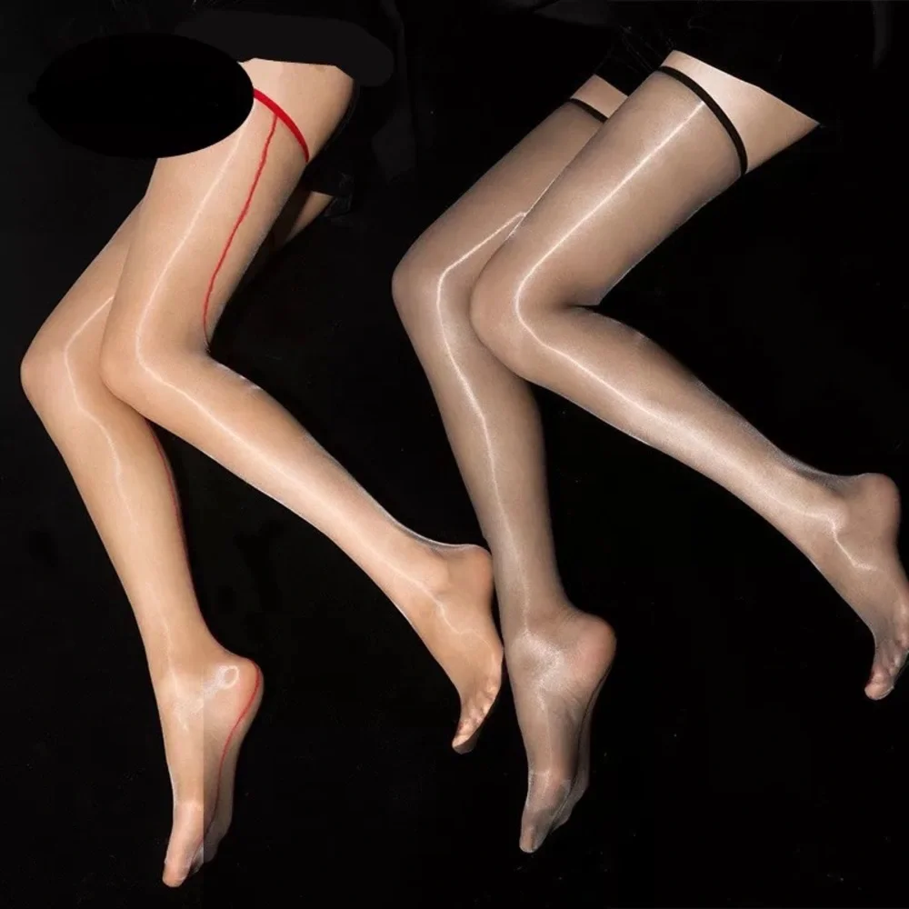 Vintage Back Stripe Oil Glossy Stockings 1D Ultra Thin Transparent Thigh High